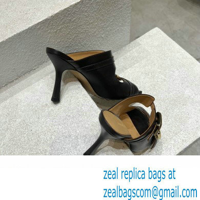 Bottega Veneta Heel 9.5cm Leather Stretch Buckle Mules Sandals Black 2023