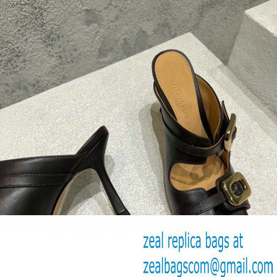 Bottega Veneta Heel 9.5cm Leather Stretch Buckle Mules Sandals Black 2023 - Click Image to Close