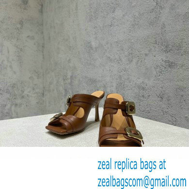 Bottega Veneta Heel 9.5cm Leather Stretch Buckle Mules Sandals Brown 2023 - Click Image to Close