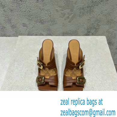 Bottega Veneta Heel 9.5cm Leather Stretch Buckle Mules Sandals Brown 2023 - Click Image to Close