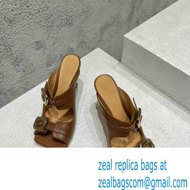 Bottega Veneta Heel 9.5cm Leather Stretch Buckle Mules Sandals Brown 2023 - Click Image to Close