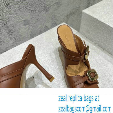 Bottega Veneta Heel 9.5cm Leather Stretch Buckle Mules Sandals Brown 2023 - Click Image to Close