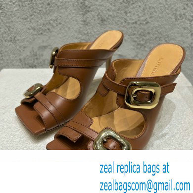 Bottega Veneta Heel 9.5cm Leather Stretch Buckle Mules Sandals Brown 2023