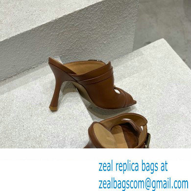 Bottega Veneta Heel 9.5cm Leather Stretch Buckle Mules Sandals Brown 2023 - Click Image to Close