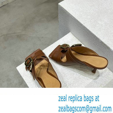 Bottega Veneta Heel 9.5cm Leather Stretch Buckle Mules Sandals Brown 2023 - Click Image to Close