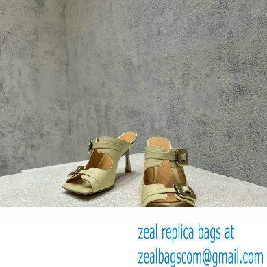 Bottega Veneta Heel 9.5cm Leather Stretch Buckle Mules Sandals Light Yellow 2023 - Click Image to Close