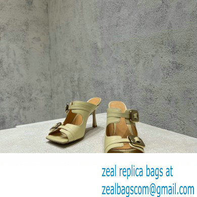 Bottega Veneta Heel 9.5cm Leather Stretch Buckle Mules Sandals Light Yellow 2023