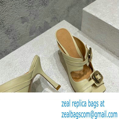 Bottega Veneta Heel 9.5cm Leather Stretch Buckle Mules Sandals Light Yellow 2023 - Click Image to Close