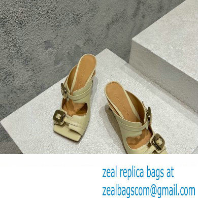 Bottega Veneta Heel 9.5cm Leather Stretch Buckle Mules Sandals Light Yellow 2023 - Click Image to Close