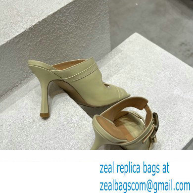 Bottega Veneta Heel 9.5cm Leather Stretch Buckle Mules Sandals Light Yellow 2023 - Click Image to Close