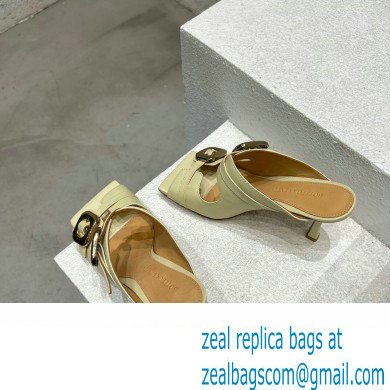 Bottega Veneta Heel 9.5cm Leather Stretch Buckle Mules Sandals Light Yellow 2023 - Click Image to Close