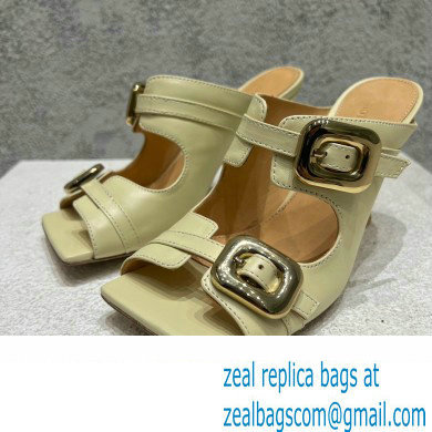 Bottega Veneta Heel 9.5cm Leather Stretch Buckle Mules Sandals Light Yellow 2023