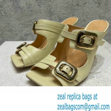 Bottega Veneta Heel 9.5cm Leather Stretch Buckle Mules Sandals Light Yellow 2023 - Click Image to Close