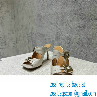 Bottega Veneta Heel 9.5cm Leather Stretch Buckle Mules Sandals White 2023 - Click Image to Close