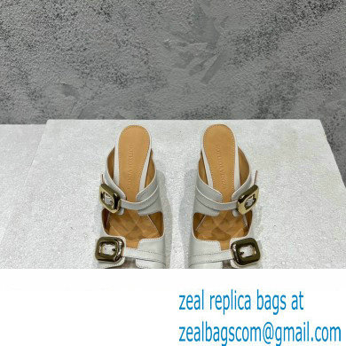 Bottega Veneta Heel 9.5cm Leather Stretch Buckle Mules Sandals White 2023 - Click Image to Close