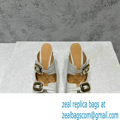 Bottega Veneta Heel 9.5cm Leather Stretch Buckle Mules Sandals White 2023