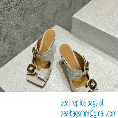 Bottega Veneta Heel 9.5cm Leather Stretch Buckle Mules Sandals White 2023