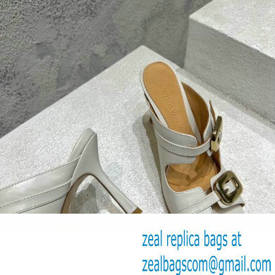 Bottega Veneta Heel 9.5cm Leather Stretch Buckle Mules Sandals White 2023 - Click Image to Close