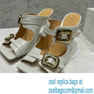 Bottega Veneta Heel 9.5cm Leather Stretch Buckle Mules Sandals White 2023