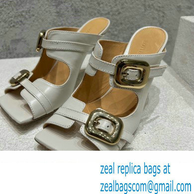 Bottega Veneta Heel 9.5cm Leather Stretch Buckle Mules Sandals White 2023 - Click Image to Close