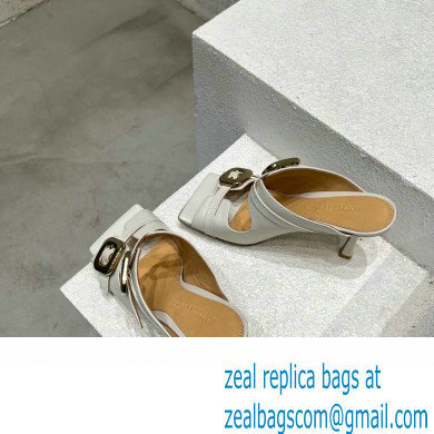 Bottega Veneta Heel 9.5cm Leather Stretch Buckle Mules Sandals White 2023 - Click Image to Close