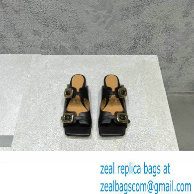 Bottega Veneta Leather Stretch Buckle Mules Sandals Flats Black 2023