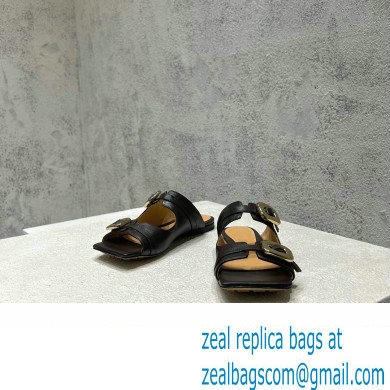 Bottega Veneta Leather Stretch Buckle Mules Sandals Flats Black 2023 - Click Image to Close