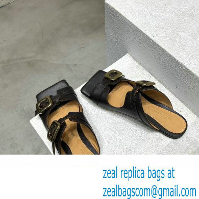 Bottega Veneta Leather Stretch Buckle Mules Sandals Flats Black 2023