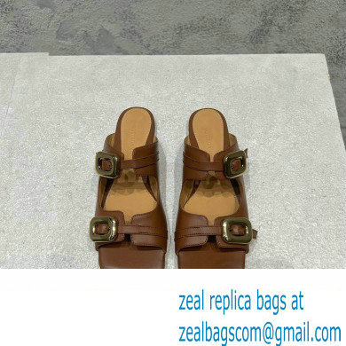 Bottega Veneta Leather Stretch Buckle Mules Sandals Flats Brown 2023