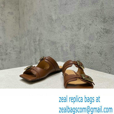 Bottega Veneta Leather Stretch Buckle Mules Sandals Flats Brown 2023 - Click Image to Close