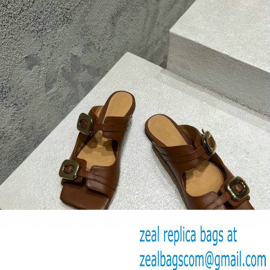 Bottega Veneta Leather Stretch Buckle Mules Sandals Flats Brown 2023 - Click Image to Close