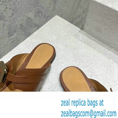 Bottega Veneta Leather Stretch Buckle Mules Sandals Flats Brown 2023 - Click Image to Close