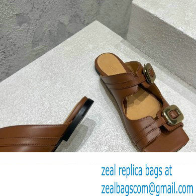 Bottega Veneta Leather Stretch Buckle Mules Sandals Flats Brown 2023 - Click Image to Close