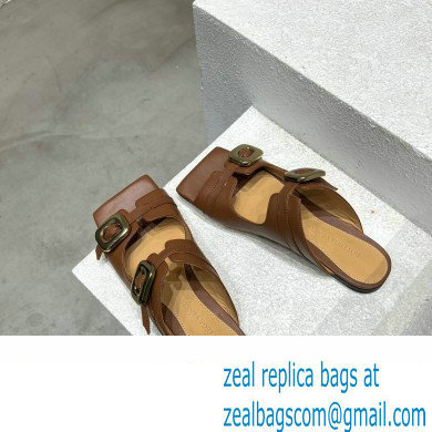 Bottega Veneta Leather Stretch Buckle Mules Sandals Flats Brown 2023