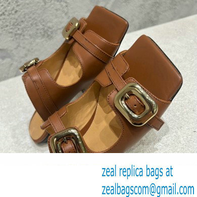 Bottega Veneta Leather Stretch Buckle Mules Sandals Flats Brown 2023 - Click Image to Close