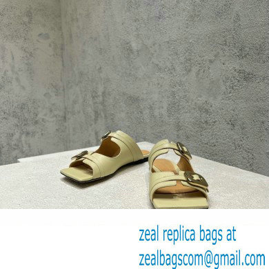 Bottega Veneta Leather Stretch Buckle Mules Sandals Flats Light Yellow 2023