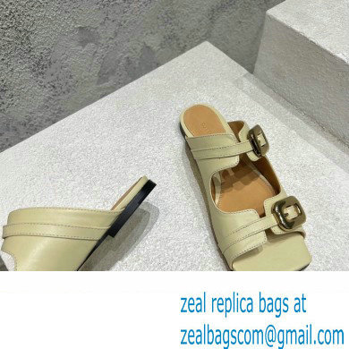 Bottega Veneta Leather Stretch Buckle Mules Sandals Flats Light Yellow 2023