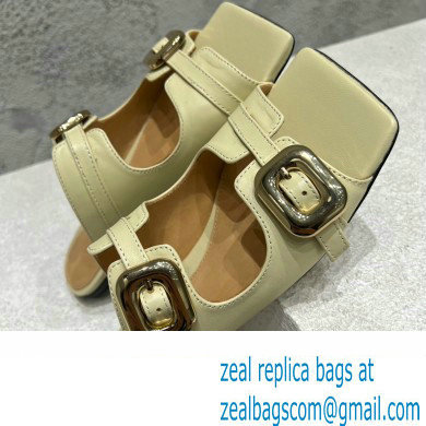 Bottega Veneta Leather Stretch Buckle Mules Sandals Flats Light Yellow 2023