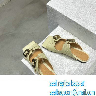 Bottega Veneta Leather Stretch Buckle Mules Sandals Flats Light Yellow 2023