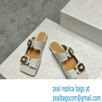 Bottega Veneta Leather Stretch Buckle Mules Sandals Flats White 2023