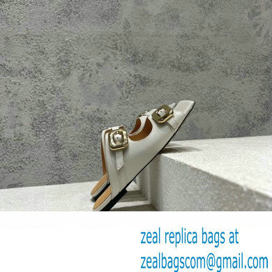 Bottega Veneta Leather Stretch Buckle Mules Sandals Flats White 2023 - Click Image to Close
