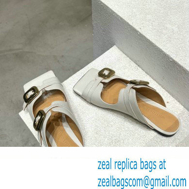 Bottega Veneta Leather Stretch Buckle Mules Sandals Flats White 2023