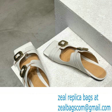 Bottega Veneta Leather Stretch Buckle Mules Sandals Flats White 2023 - Click Image to Close