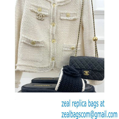 Chanel Braided Knit Camellia Mules Black 2023