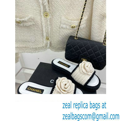 Chanel Braided Knit Camellia Mules White 2023