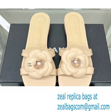 Chanel Camellia and Pearl Flat Mules Beige 2023