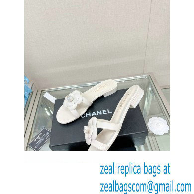 Chanel Camellia and Pearl Flat Mules White 2023