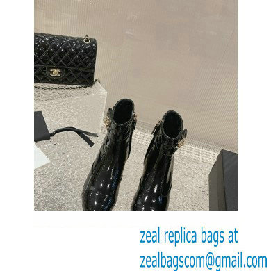 Chanel Gold Heel 3cm Patent Goatskin Short Boots G39736 Black 2023