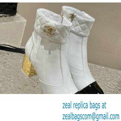 Chanel Gold Heel 7cm Patent Goatskin Short Boots G39736 White 2023