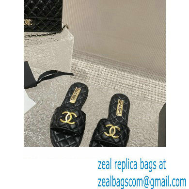 Chanel Heel 2cm Gold CC Logo Lambskin Quilting Mules G45014 Black 2023